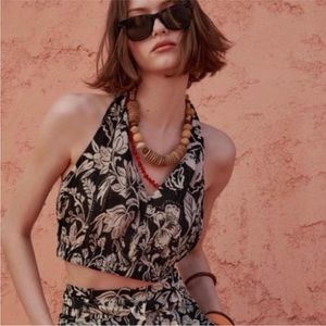 Zara Black & White Floral Halter Top